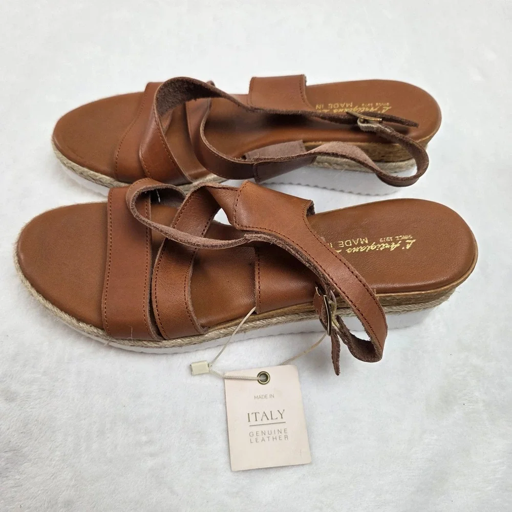 NWT L'Artigiano Lucchese Italy Happy‎ Brown Leather Cork Wedge Sandals NWT 8